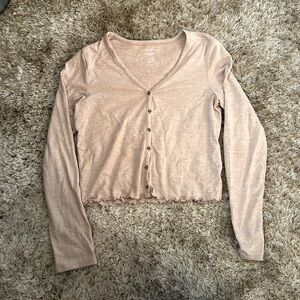 American Eagle Pink Plush Button Down Sweater